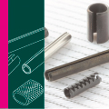 Spring pins and coiled pins,<br>
tension bushes,<br>
compression limiter